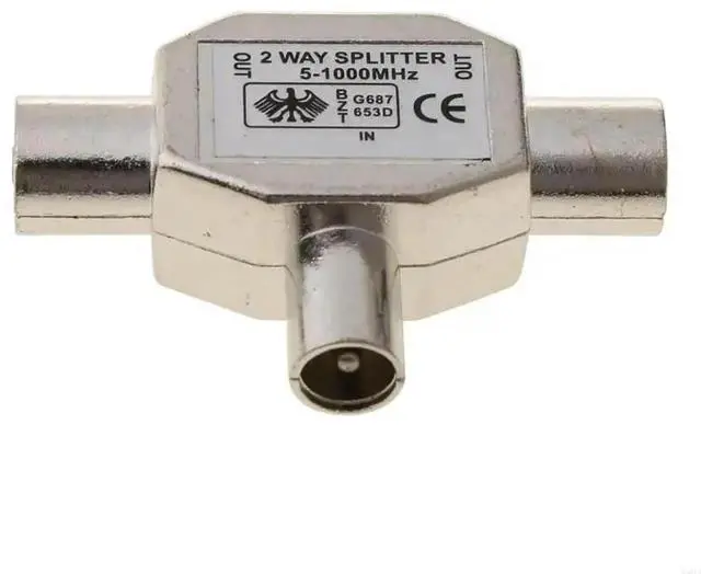 Alt view image 3 of 3 - 2 Way for T Splitter1x Male to 2 x Female Metal COAX Coaxial Aerial Adapter