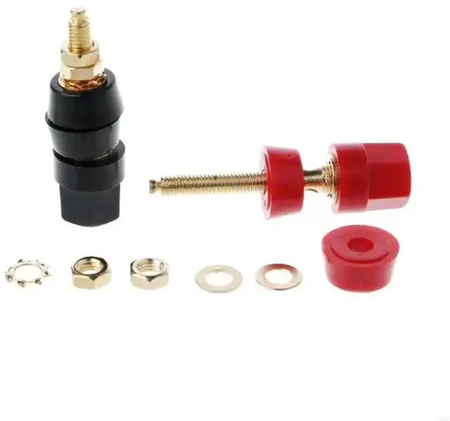 Alt view image 2 of 3 - 1 Pair 4mm Banana Plug Red Black Connector Amplifier Terminal Binding Post Speak