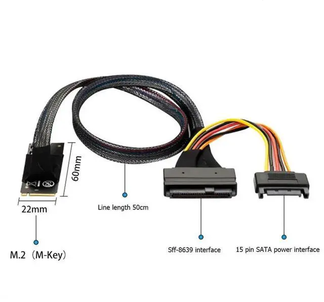 Main image of 0.5m M.2 M-Key to U.2 Interface Adapter Cable with SATA 15P Female Connector for win/UEFI2.3.1 Accessories