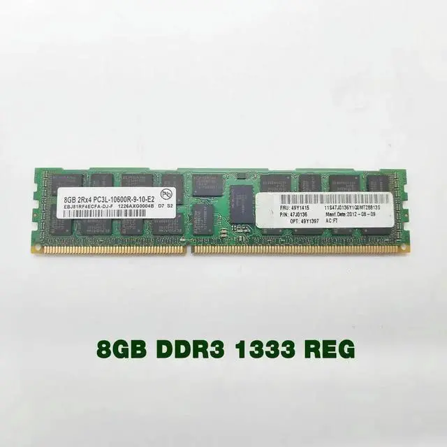 Main image of 1 pcs For RAM X3300 M4 X3500 M3 M4 X3650 X3550 M2 M3 49Y1415 49Y1416 47J0136 Server Memory 8GB DDR3 1333 REG