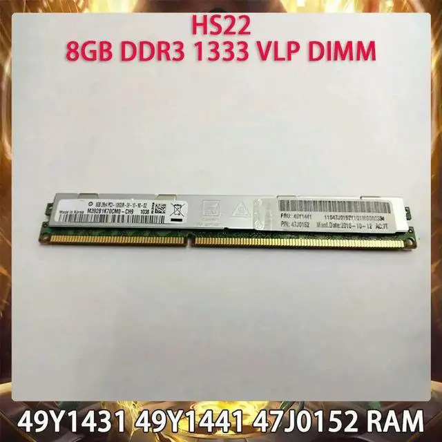 Main image of Server Memory PC3-10600R 49Y1431 49Y1441 47J0152 HS22 8GB DDR3 1333 VLP DIMM RAM