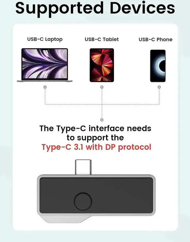 Alt view image 7 of 7 - Wireless HDMI Transmitter and Receiver, Support Type-C 3.1 USBC Port Smartphone/Tablet/Laptop, Plug and Play, Portable Wireless HDMI Extender Kit for Streaming Video/Audio to HDTV/Projector/Monitor