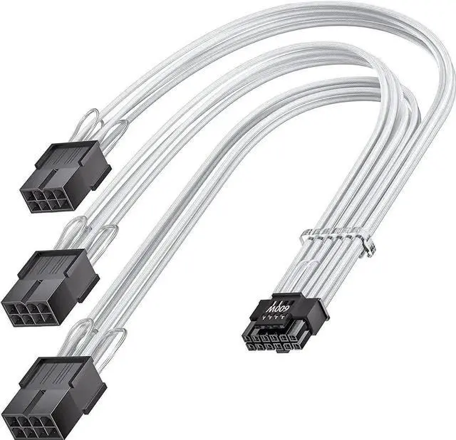 Main image of PCI-e 5.0 Extension Cable 30cm/1ft 16 Pin(12+4) Male to PCIE 3x8Pin(6+2) Female Sleeved Extension Cable with 4 Cable Combs 12VHPWR 16AWG Cable Compatible for GPU RTX 3090Ti 4070Ti 4080 4090 White