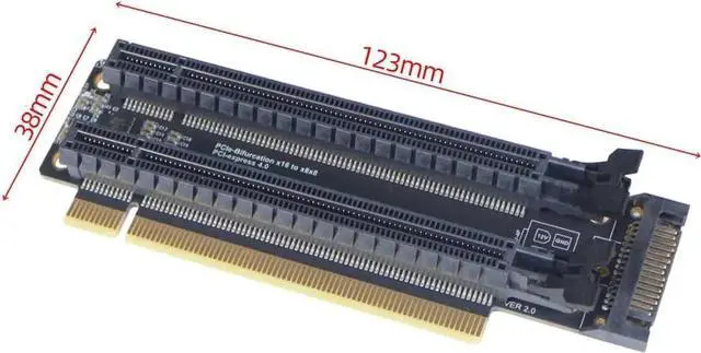 Alt view image 2 of 5 - PCI-E 4.0 x16 1 to 2 Expansion Card Gen4 Split Card PCIe-Bifurcation x16 to x8x8 with 20mm Spaced Slots CPU4P Power Supply Port (SATA)