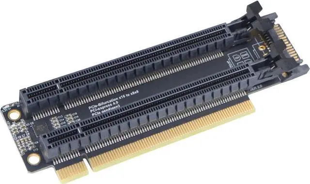 Main image of PCI-E 4.0 x16 1 to 2 Expansion Card Gen4 Split Card PCIe-Bifurcation x16 to x8x8 with 20mm Spaced Slots CPU4P Power Supply Port (SATA)