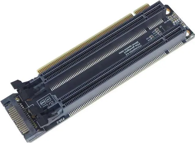 Alt view image 3 of 5 - PCI-E 4.0 x16 1 to 2 Expansion Card Gen4 Split Card PCIe-Bifurcation x16 to x8x8 with 20mm Spaced Slots CPU4P Power Supply Port (SATA)