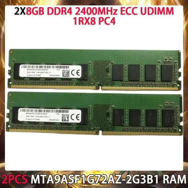 Main image of 2PCS RAM For MT 8GB DDR4 2400MHz ECC UDIMM 1RX8 PC4 Server Memory MTA9ASF1G72AZ-2G3B1
