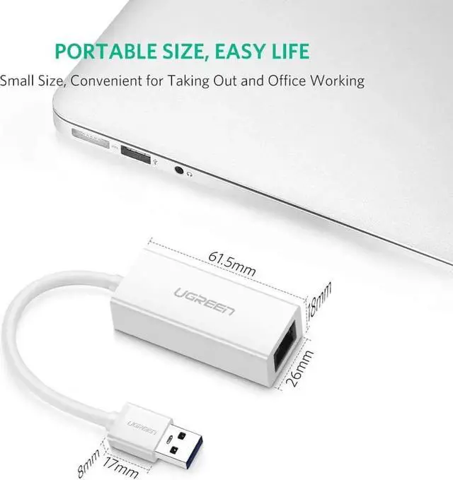 Alt view image 2 of 7 - USB 3.0 Ethernet Adapter Network Card USB3.0 to 10/100/1000 Mbps Ethernet RJ45 Lan for MacBook for windows /VISTA/WIN7/win8/win8.1/Mac /IOS/ANDROID-White