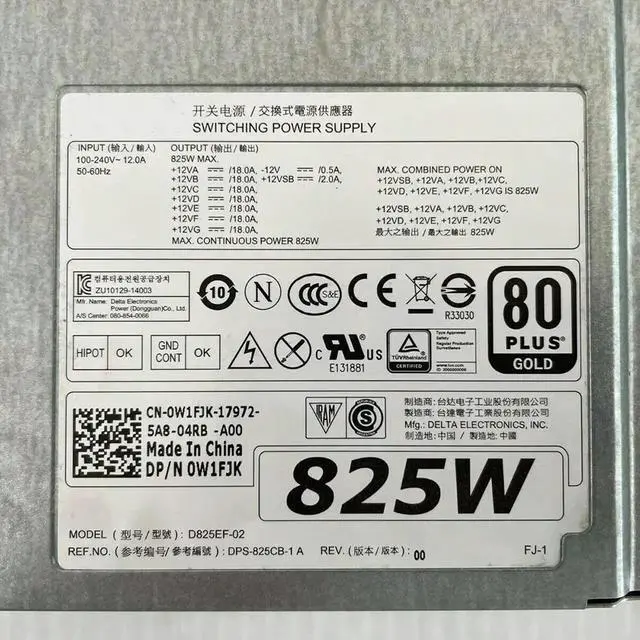 Alt view image 4 of 4 - For T5810 T7810 T7910 825W Server Power Supply DPS-825CB-1 A W1FJK 0W1FJK D825EF-02