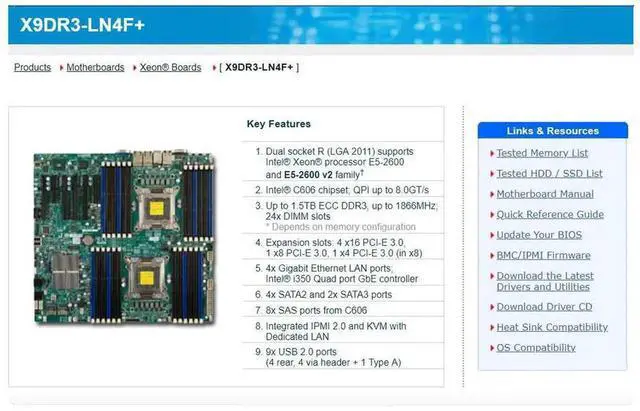 Main image of X9DR3-LN4F+ For PC Motherboard LGA2011 E5-2600 V1/ V2 Family ECC DDR3