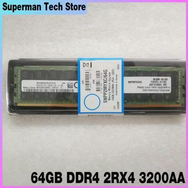 Main image of 1 Pcs P2MYX 0P2MYX For 64G RAM SNPP2MYXC/64G ECC RDIMM 3200 Server Memory 64GB DDR4 2RX4 3200AA