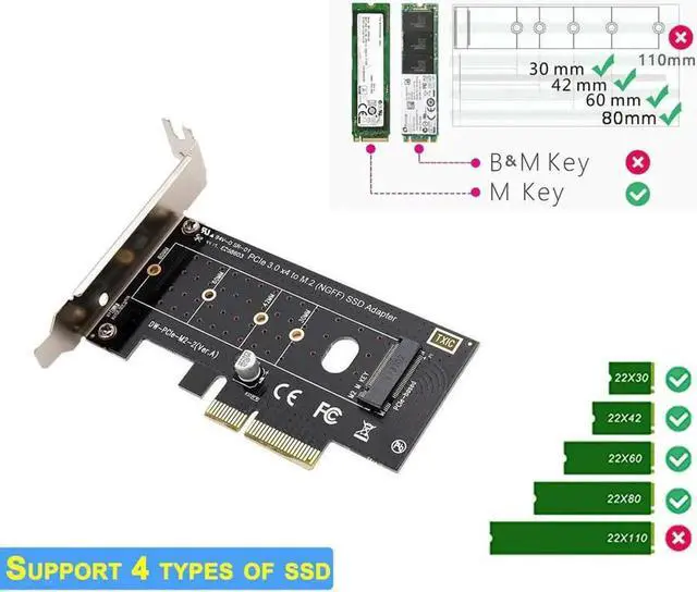 Alt view image 2 of 5 - M.2 NVME SSD to PCI Express PCIe 3.0 X4 Host Controller Expansion Card M-Key SSD Adapter Card with Low Profile Bracket