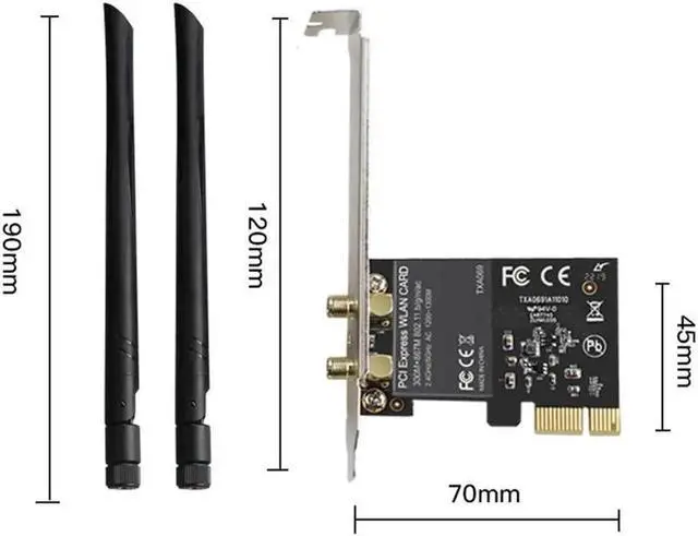 Alt view image 3 of 5 - Wireless Adapter Card 1300Mbps Dual Band 5.GHz/2.4GHz PCI Express Wi-Fi Network Adapter Card for Desktop