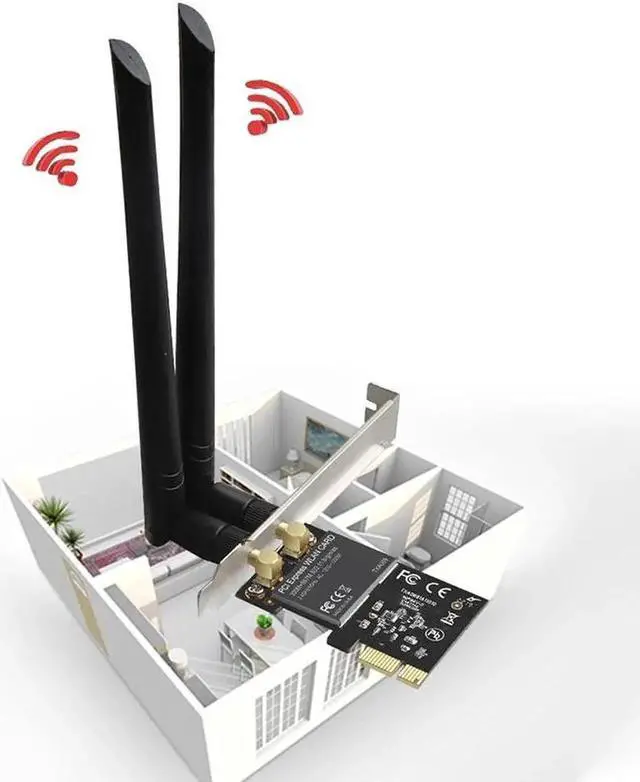 Alt view image 2 of 5 - Wireless Adapter Card 1300Mbps Dual Band 5.GHz/2.4GHz PCI Express Wi-Fi Network Adapter Card for Desktop