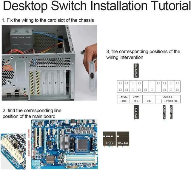 Alt view image 2 of 7 - Desktop PC Computer Case Power Switch Motherboard Power Supply Button with Extension Cord ON/OFF Dual USB Ports Audio Jack Power Reset Button for Internet Bar Push Button