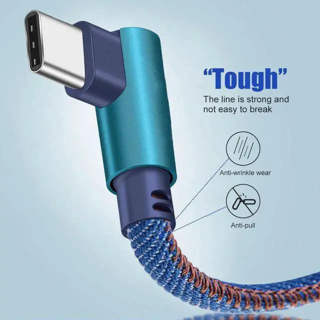 Alt view image 4 of 7 - 3.28ft/1m 6.56ft/2m Type C 90 Degree Right Angle USB C 3.1 Fast Data Sync Charging Charger Cable USB A to C Male