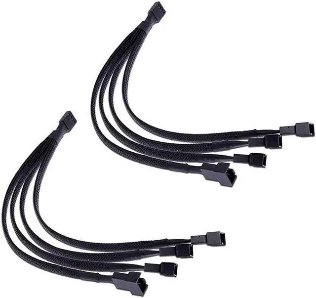Main image of PWM Fan Splitter Cable 4 Pin Black Sleeved Case Fan Splitter Cable 1 to 4 Converter Braided Y Splitter Computer PC Fan Extension Power Cable 10.5 Inches 2 Pack