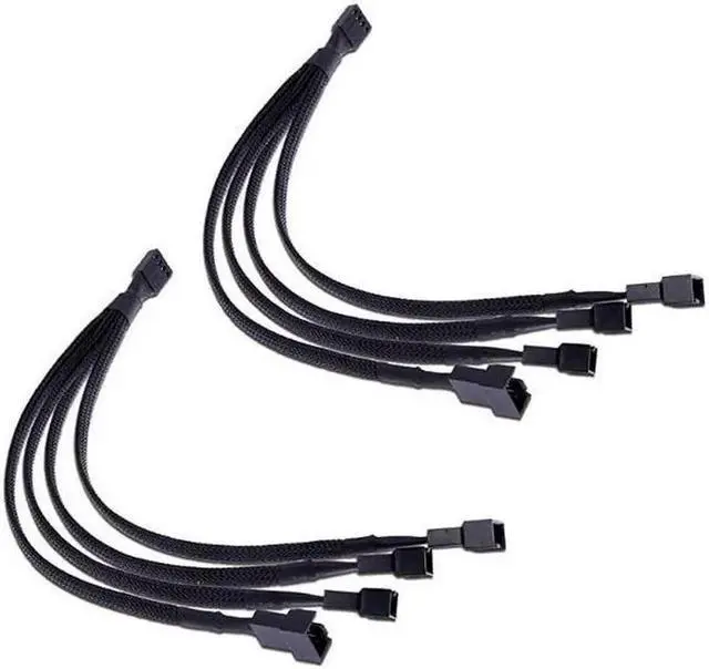 Alt view image 6 of 6 - PWM Fan Splitter Cable 4 Pin Black Sleeved Case Fan Splitter Cable 1 to 4 Converter Braided Y Splitter Computer PC Fan Extension Power Cable 10.5 Inches 2 Pack