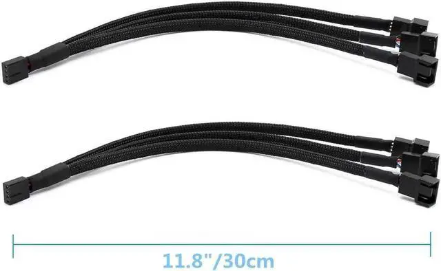 Alt view image 5 of 5 - PWM Fan Splitter Adapter Cable Sleeved Braided Y Splitter Computer PC 4 Pin Fan Extension Power Cable 1 to 3 Converter for Computer ATX Case 4-Pin/3-Pin Cooling Fan Cable (11.8" -2 Pack)