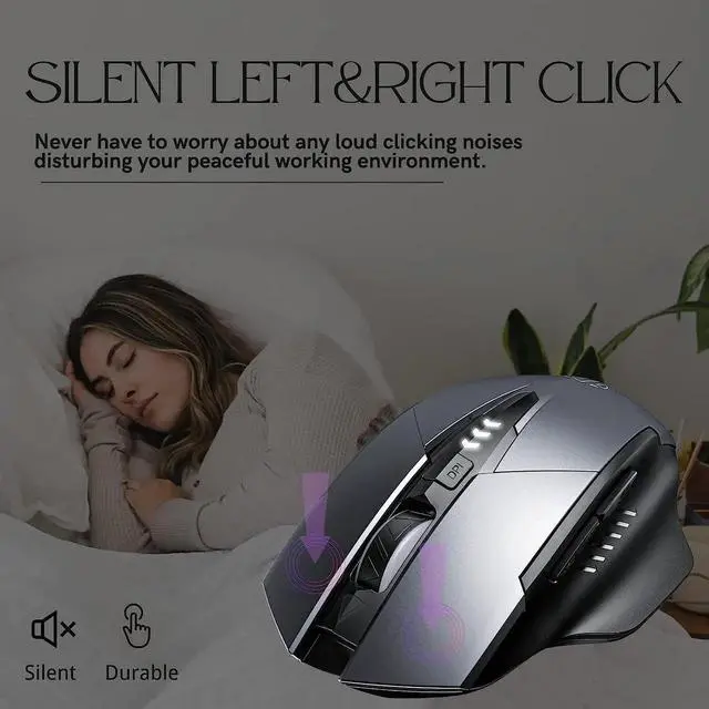 Alt view image 3 of 7 - Wireless Mouse, Rechargeable Mouse Wireless 2.4G USB (Battery Level Visible) Ergonomic Computer Mouse, Silent Wireless Mice for Laptop PC Computer, 3 Levels DPI (800/1200/1600 dpi) (Gray)