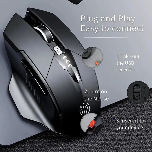 Alt view image 5 of 7 - Wireless Mouse, Rechargeable Mouse Wireless 2.4G USB (Battery Level Visible) Ergonomic Computer Mouse, Silent Wireless Mice for Laptop PC Computer, 3 Levels DPI (800/1200/1600 dpi) (Gray)