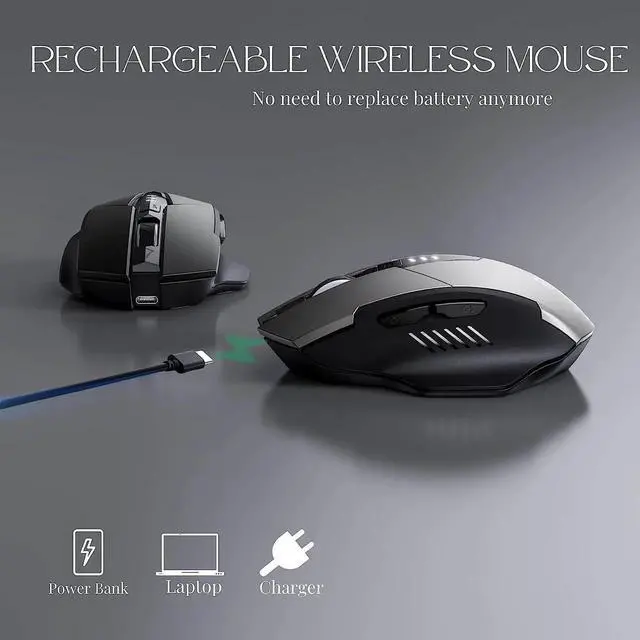 Alt view image 2 of 7 - Wireless Mouse, Rechargeable Mouse Wireless 2.4G USB (Battery Level Visible) Ergonomic Computer Mouse, Silent Wireless Mice for Laptop PC Computer, 3 Levels DPI (800/1200/1600 dpi) (Gray)