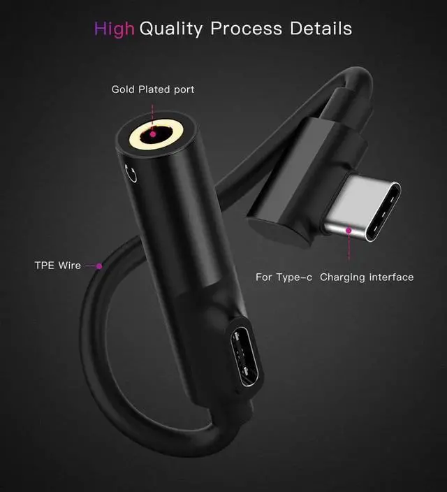 Alt view image 5 of 7 - 2 PCS USB Type-C To 3.5mm Jack Type-C Audio Splitter Headphone Cable Earphone Aux 3.5 Adapter Charger USB-C