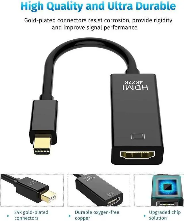 Alt view image 4 of 7 - Mini DisplayPort to HDMI, Mini DP to HDMI 4K Adapter (Thunderbolt Compatible) Gold-Plated Cord Compatible for MacBook Pro, MacBook Air, Mac Mini, Microsoft Surface Pro 3/4