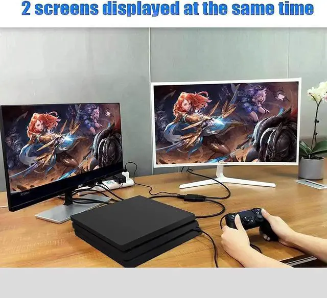 Alt view image 2 of 7 - HDMI Splitter 1 in 2 Out, 4K HDMI Splitter for Dual Monitors Duplicate/Mirror Only, 1x2 HDMI Splitter 1 to 2 Amplifier for Full HD 1080P 3D with HDMI Cable (1 Source onto 2 Displays)