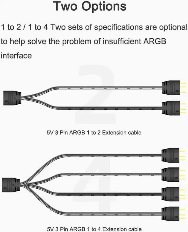 Alt view image 2 of 3 - 2 Pack 1.1ft 5V 3Pin Addressable RGB Splitter Cable Female to Male 1 to 2 ARGB Splitter Cord
