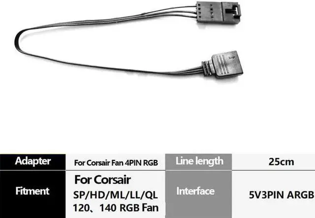 Alt view image 4 of 5 - For Motherboard RGB (Aura/Mystic Light) to Corsair Fan 4Pin Adapter Cable 25cm