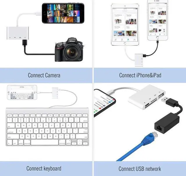 Alt view image 6 of 7 - Lightning Adapter SD Card Reader for iPhone iPad, 4 in 1 USB OTG Camera Connection Kit with Camera Memory Reader, SD &TF Dual Slot Card, Power Delivery, Compatible with iPhone Xs Max/Xs/XR/X/8/7/6s/6