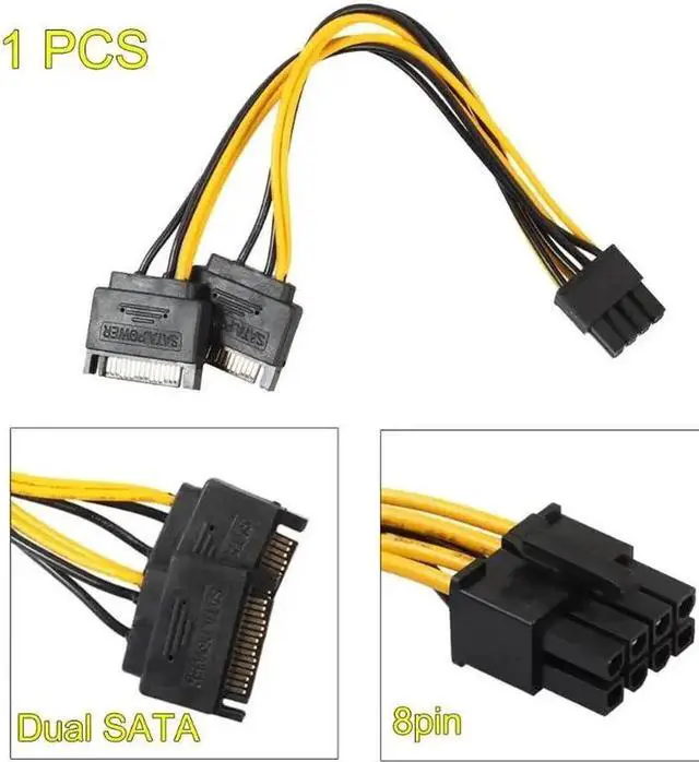 Alt view image 2 of 5 - Dual 15 Pin SATA Male to PCIe 8Pin(6+2) Male Power supply Adapter Cable High Quality 18AWG wire for Graphics Video Card