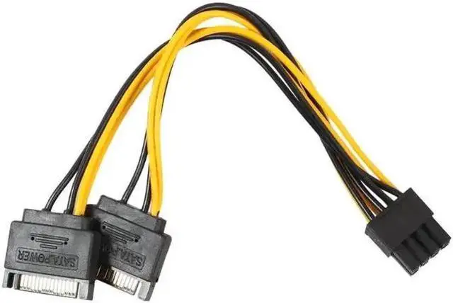 Main image of Dual 15 Pin SATA Male to PCIe 8Pin(6+2) Male Power supply Adapter Cable High Quality 18AWG wire for Graphics Video Card