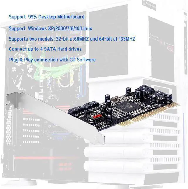 Alt view image 5 of 5 - add on Card PCi Internal Ports Raid Controller card 4Port with Sil 3114 Chipset Compliant with revision 2.2 sata cable