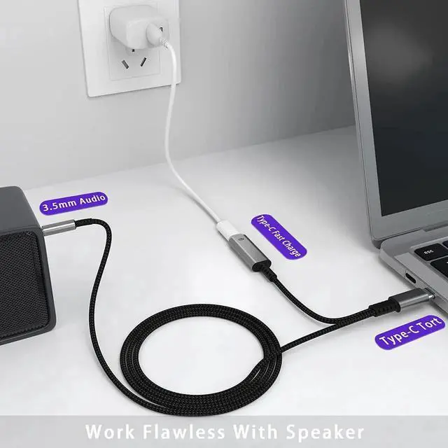 Alt view image 4 of 7 - USB C to 3.5mm Aux Cord for Car with Charging 4FT, 2-in-1 USB-C to 3.5mm Headphone Audio Jack Adapter and Charger,Type C aux Cable dongle for Stereo, Speaker, Galaxy S20 S21 S22 A53 and More (4FT)
