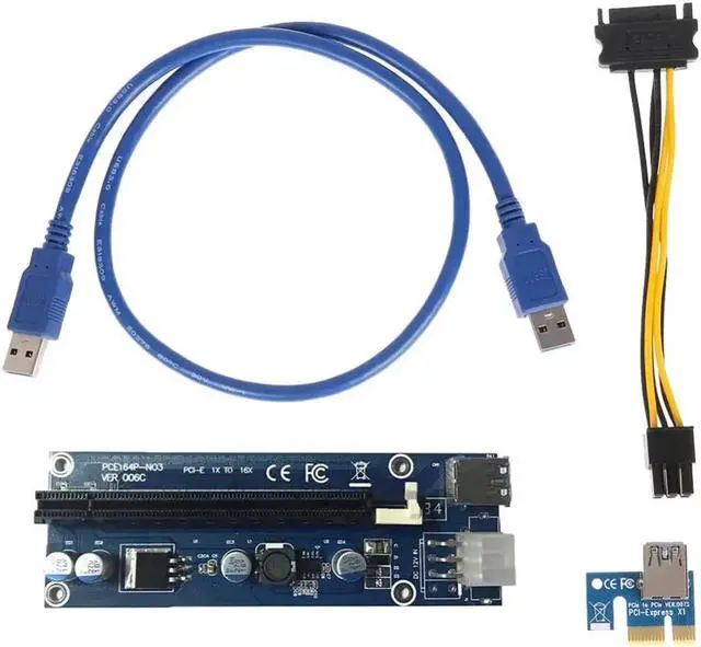 Alt view image 4 of 5 - 1X 4x 8x 16x Extender Riser USB 3.0 Riser Card Express Adapter SATA molex 15pin to 6pin 8pin Power Cable for Mining
