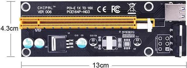 Alt view image 4 of 5 - VER006 PCI-E Riser Card 60CM 100CM USB 3.0 Cable PCIE 1X to 16X Extension Adapter SATA 4Pin Power for Miner GPU Mining