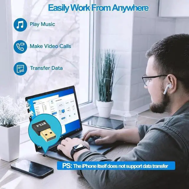 Alt view image 6 of 6 - Bluetooth 5.4 Adapter, USB Bluetooth 5.4 Stick Dongle (EDR & BLE) Plug and Play Bluetooth Adapter 5.4 for PC Laptop Desktop Computer, Supports Windows 11/10/8.1/7