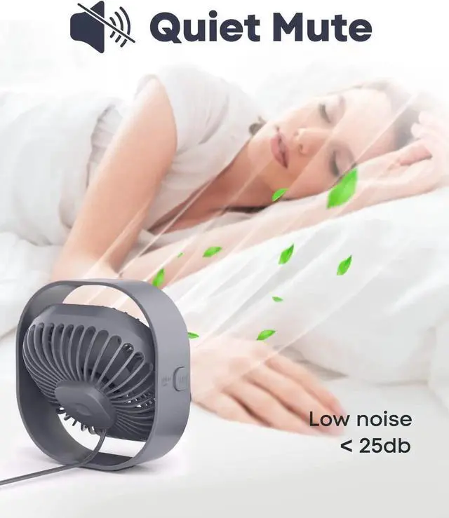 Alt view image 3 of 7 - Small USB Desk Fan, 4 Inch Quiet Mini Table Fan, 3 Speeds Portable Desktop Fan, 360°Rotatable Little Personal Fan, Small Cooling Fan with USB Cable, Mini Fan for Home Office Bedroom Summer Gift