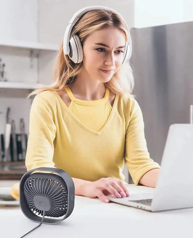 Alt view image 7 of 7 - Small USB Desk Fan, 4 Inch Quiet Mini Table Fan, 3 Speeds Portable Desktop Fan, 360°Rotatable Little Personal Fan, Small Cooling Fan with USB Cable, Mini Fan for Home Office Bedroom Summer Gift
