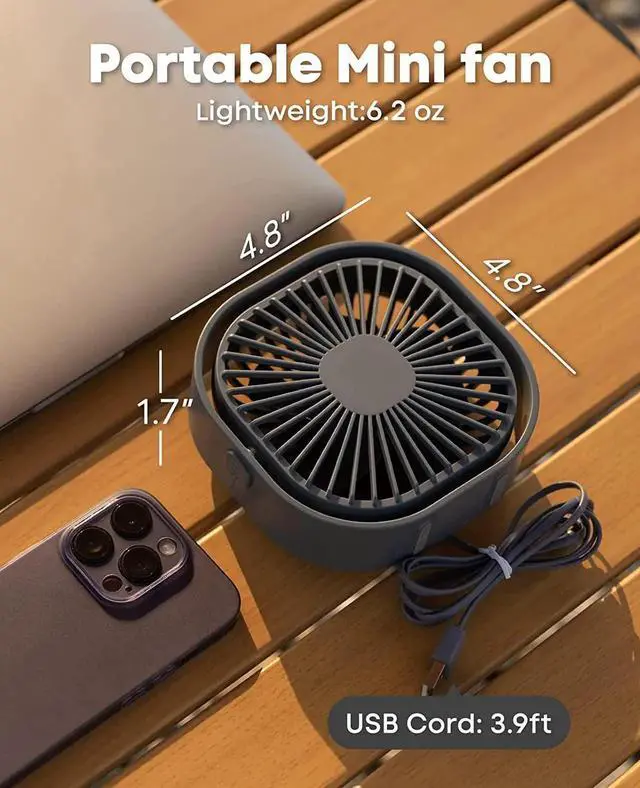 Alt view image 6 of 7 - Small USB Desk Fan, 4 Inch Quiet Mini Table Fan, 3 Speeds Portable Desktop Fan, 360°Rotatable Little Personal Fan, Small Cooling Fan with USB Cable, Mini Fan for Home Office Bedroom Summer Gift