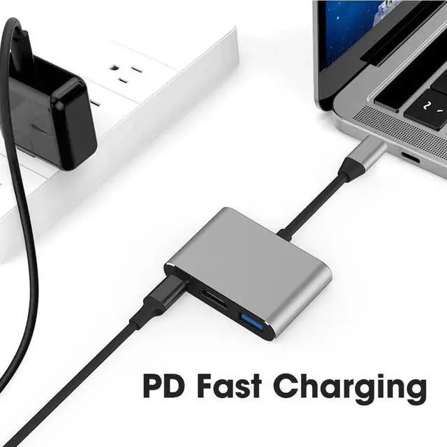 Alt view image 7 of 7 - USB-C To HDMI 3 in 1 Cable Converter USB 3.1 Type C To HDMI 4K USB 3.0 USB 3.2 Adapter Cable