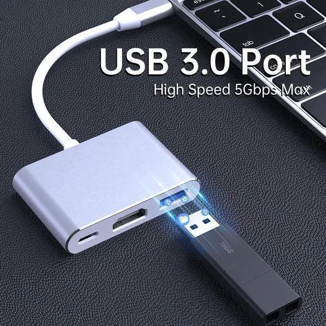 Alt view image 3 of 7 - USB-C To HDMI 3 in 1 Cable Converter USB 3.1 Type C To HDMI 4K USB 3.0 USB 3.2 Adapter Cable