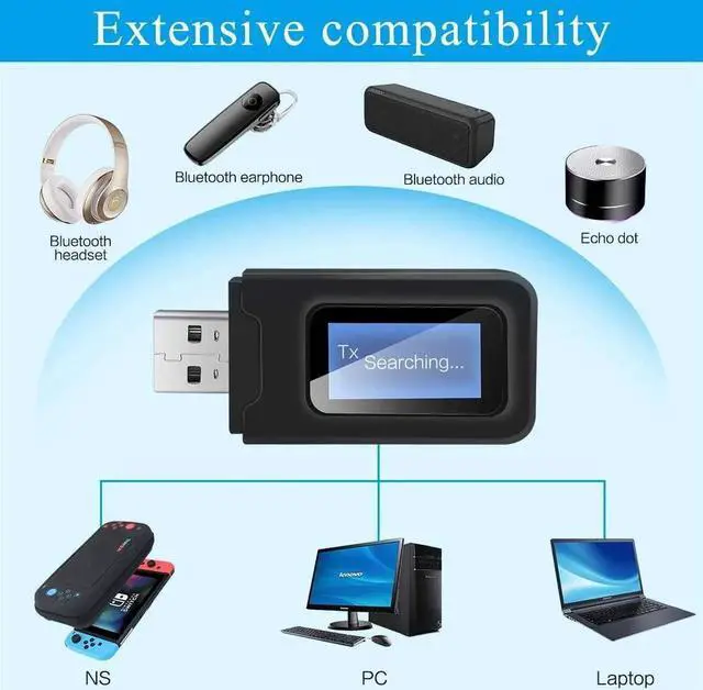 Alt view image 3 of 7 - USB Bluetooth 5.0 Audio Transmitter Receiver with LCD Display, 2 in 1 Portable Visualization Bluetooth Adapter,3.5MM Wireless Bluetooth Adapter for PC,TV,Wired Speaker,Headphones and Car