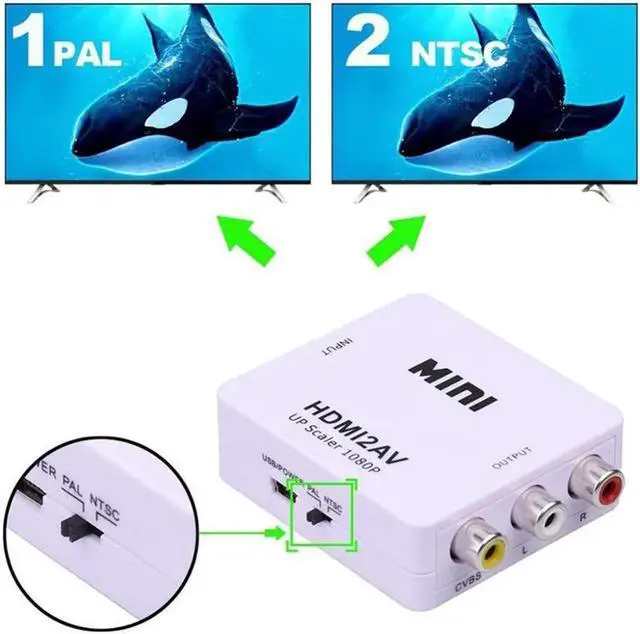 Alt view image 7 of 7 - HDMI to RCA AV CVBS Converter Scaler 1080P Adapter Cable Box for Monito L/R Video HDTV2AV HD Support NTSC PAL