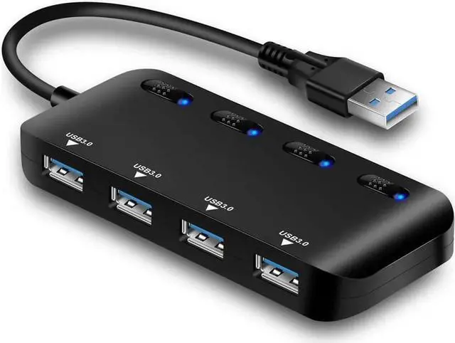 Main image of USB 3.0 Hub, 4-Port USB3.0 Splitter with Individual LED Power Switches, Ultra Slim USB extension for PC, MacBook, Mac Pro/Mini, iMac, Surface Pro, USB Flash Drives, etc.
