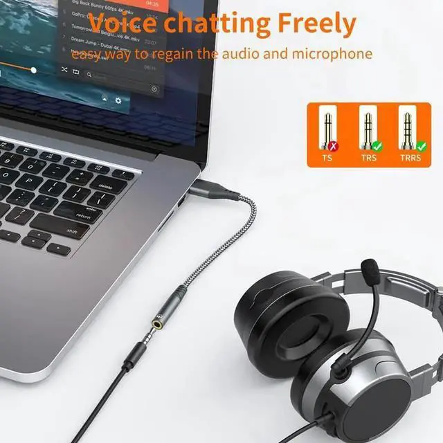 Alt view image 5 of 5 - USB to 3.5mm Audio Adapter USB Audio Adapter USB-A to 2 IN 1 3.5mm Female External Stereo Sound Card support Microphone USB to Audio Jack with Built in DAC Codec for Windows and macOS