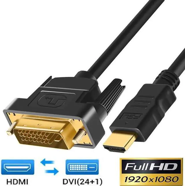Main image of HDMI to DVI Cable, 10 Feet HDMI Male to DVI(24+1) Male Cable, Gold Plated HDTV to DVI Cable, Support 1080P, 3D, for Raspberry Pi, Roku, Xbox One, Blue-ray, Nintendo Switch (10ft / 3M)