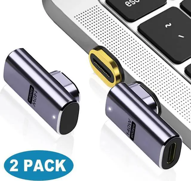 Main image of [2 PACK] 140W Magnetic 90 Degree USB C Adapter, Right Angle USB-C Male to USB-C Female 40Gbps Connector for Mac-Book Pro/Air, Tablet, Laptop, Mobile Phone and More Type C Devices